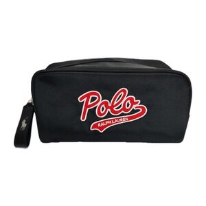 POLO Ralph Lauren Black Toiletry Kit Shaving Bag Travel Kit Long Chain Red Logo